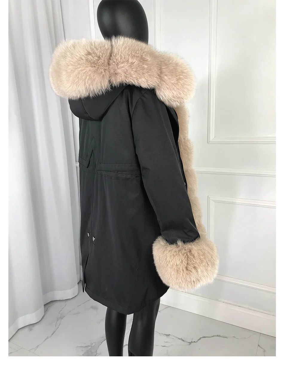 Новые чернобурки меховой парка пальто женские трикотажные silver fox меховой подкладке парки Черный зимой толстые Настоящее пальто с мехом теплые женские верхняя одежда
