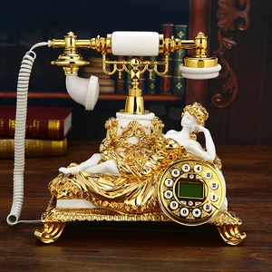 vintage golden sleeping lady landline phone corded retro telephone with button dial caller id calendar hands free for home free global shipping