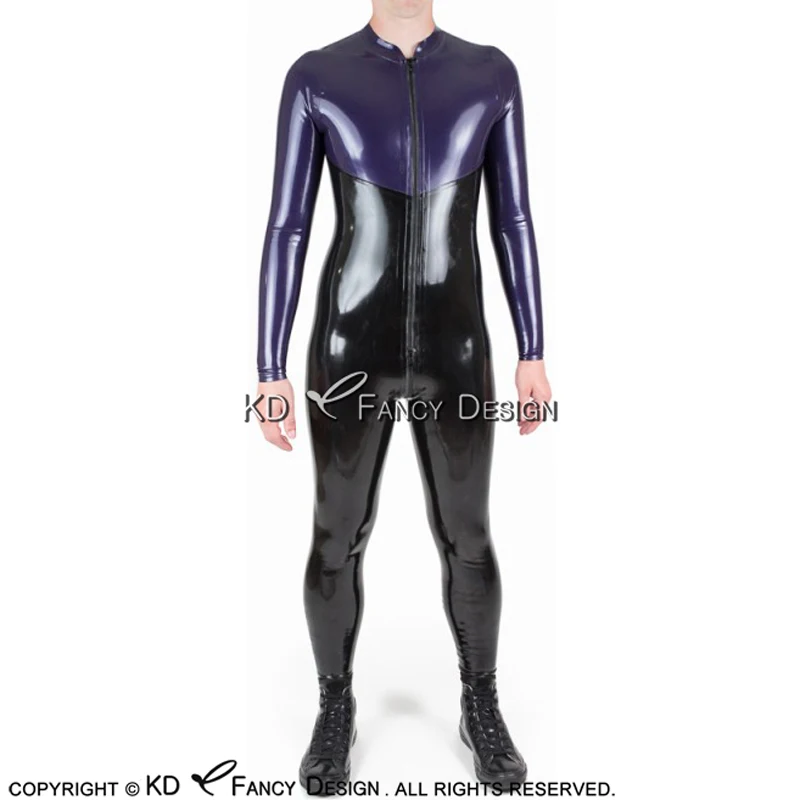 Черно-фиолетовый сексуальный латексный костюм кошки с передней и задней