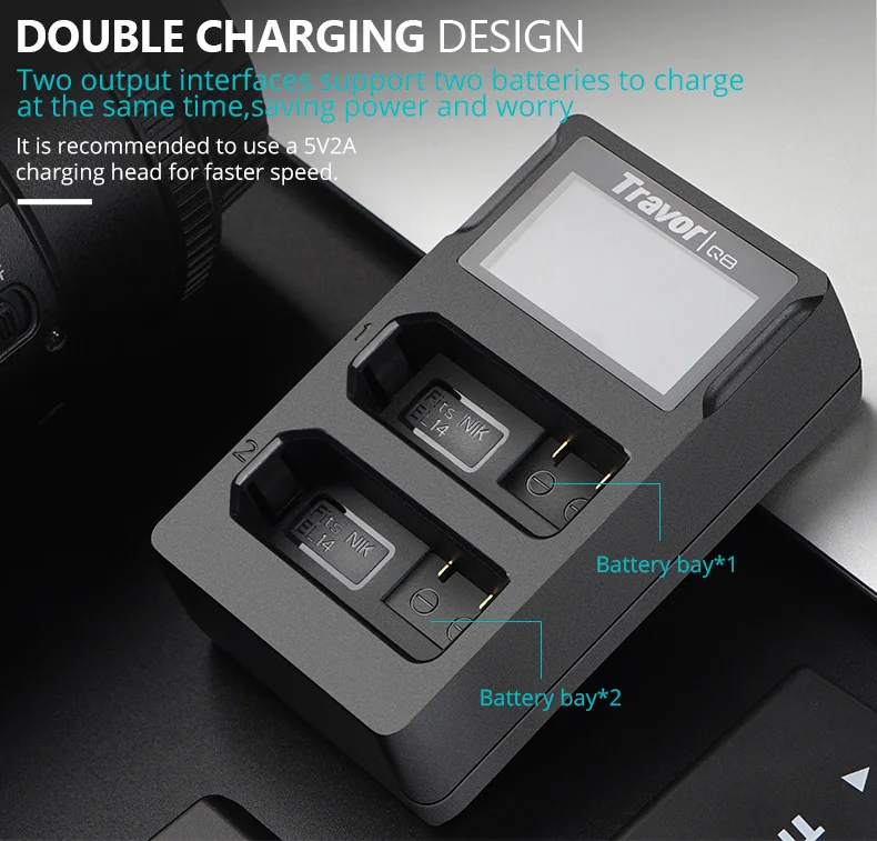 Зарядное устройство Travor lithium battrey Smart LP-E14 Двухканальное зарядное устройство для цифровой камеры светодиодный дисплей для Nikon D3100 D3200 D3300