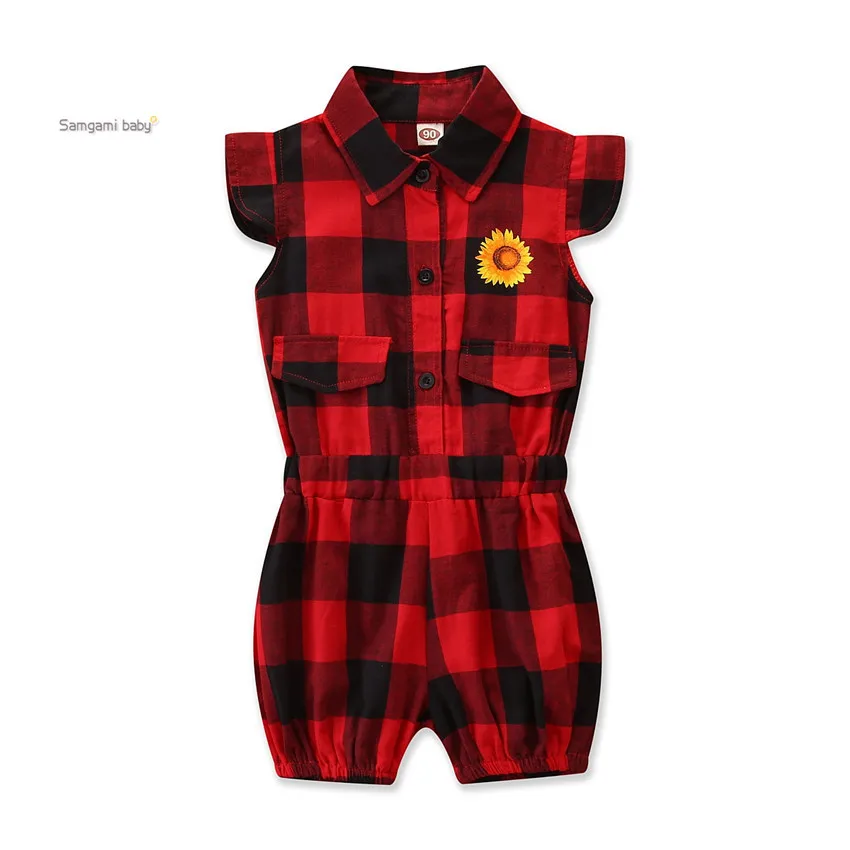 

2020 baby summer children's clothing plaid baby leotard Romper cute sunflowers