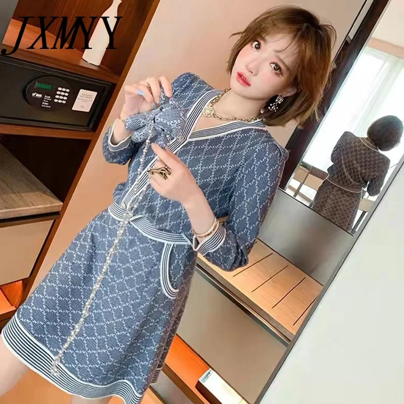 Женский трикотажный костюм JXMYY шерстяной топ + юбка контрастного цвета с