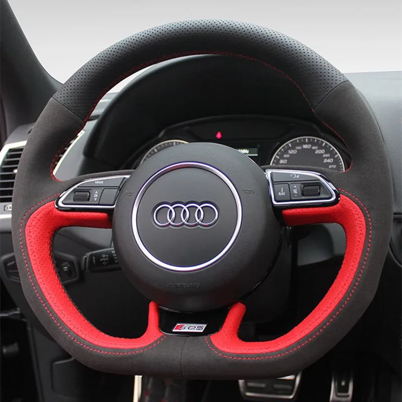 

DIY Hand-Stitched Suede Leather Car Steering Wheel Cover for Audi A1 A3 A8L S5 S7 S8 Q5 TT R8 Interior Auto Accessories