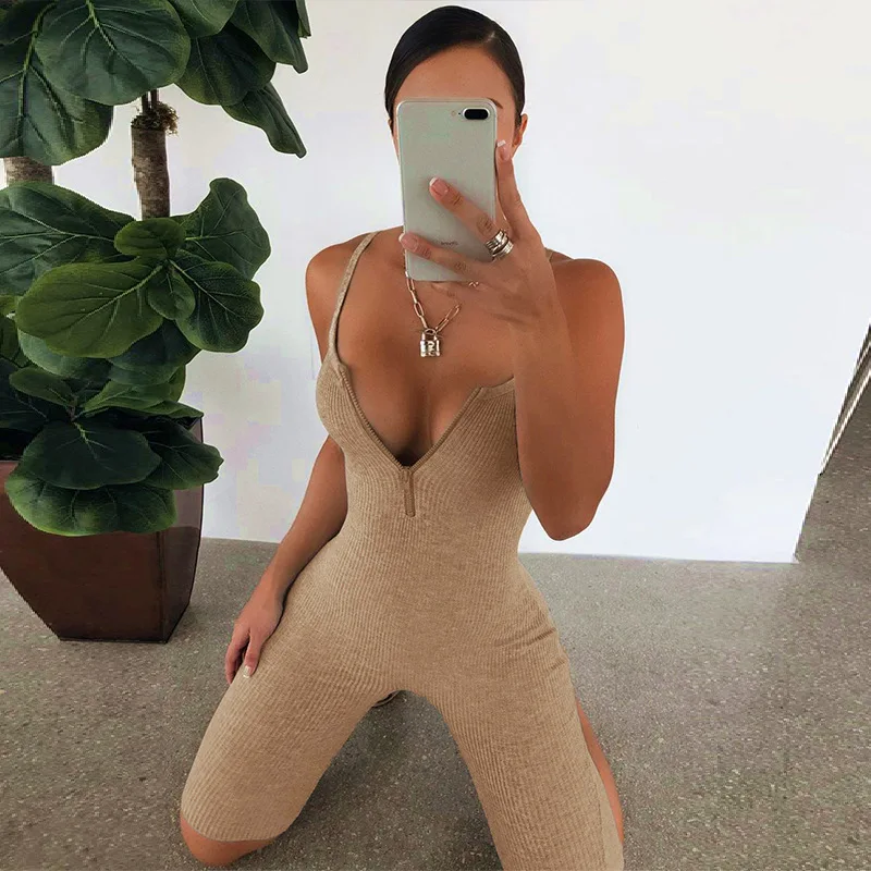 Summer One Piece Rompers Sling Push Up Zipper Sexy Halter Strap Sports Jumpsuit Female Workout Clothes Sportswear New Women's