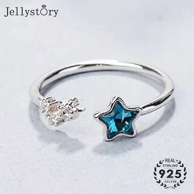 Модное кольцо Jellystory из стерлингового серебра S925 пробы с сапфировым стеклом