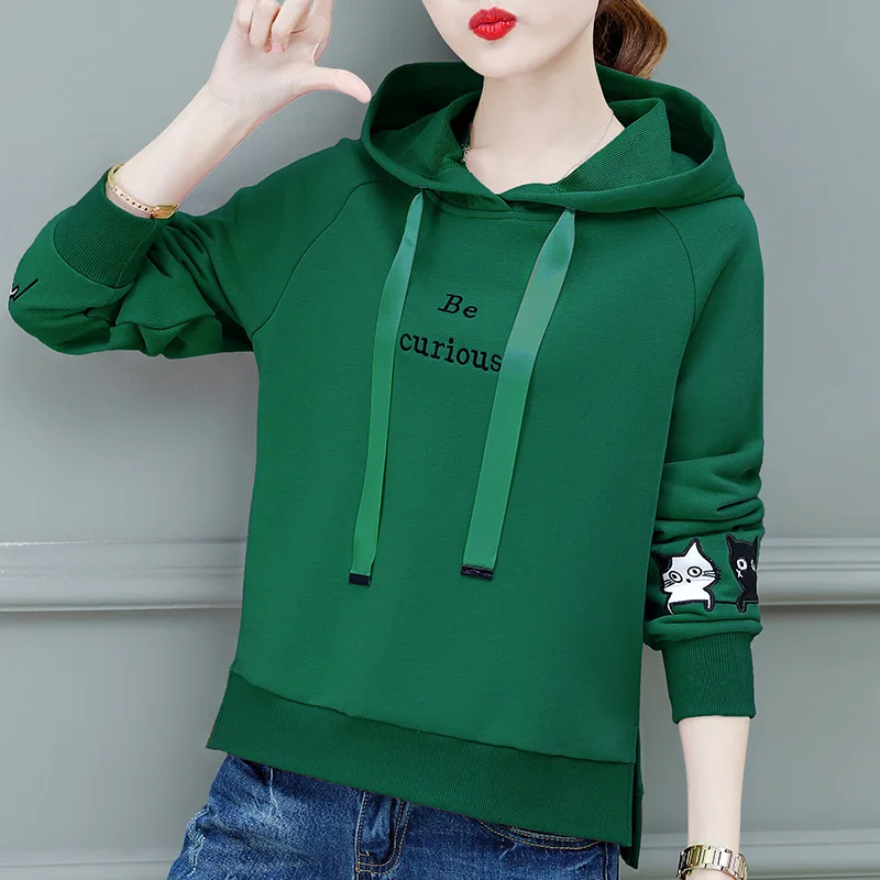 

Толстовка Женская флисовая с капюшоном, Повседневный хлопковый свитер, свободный флисовый пуловер с карманами, свитшот, весна-осень