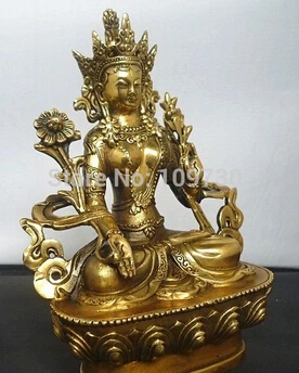 Бесплатная доставка &ltтибетская Чистая латунь Kwan-yin Белая Тара статуя Будды |