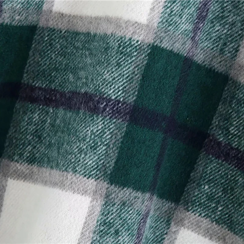 

2021 Women Fashion Plaid Za Long Jacket Female Spring Cotton Green Long Sleeve Loose Outwear Women Casual Single Breasted Jacket