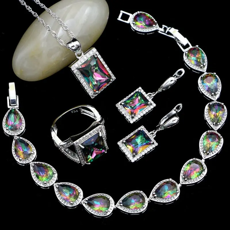 Набор украшений для женщин с квадратным мистическим радужным кубическим