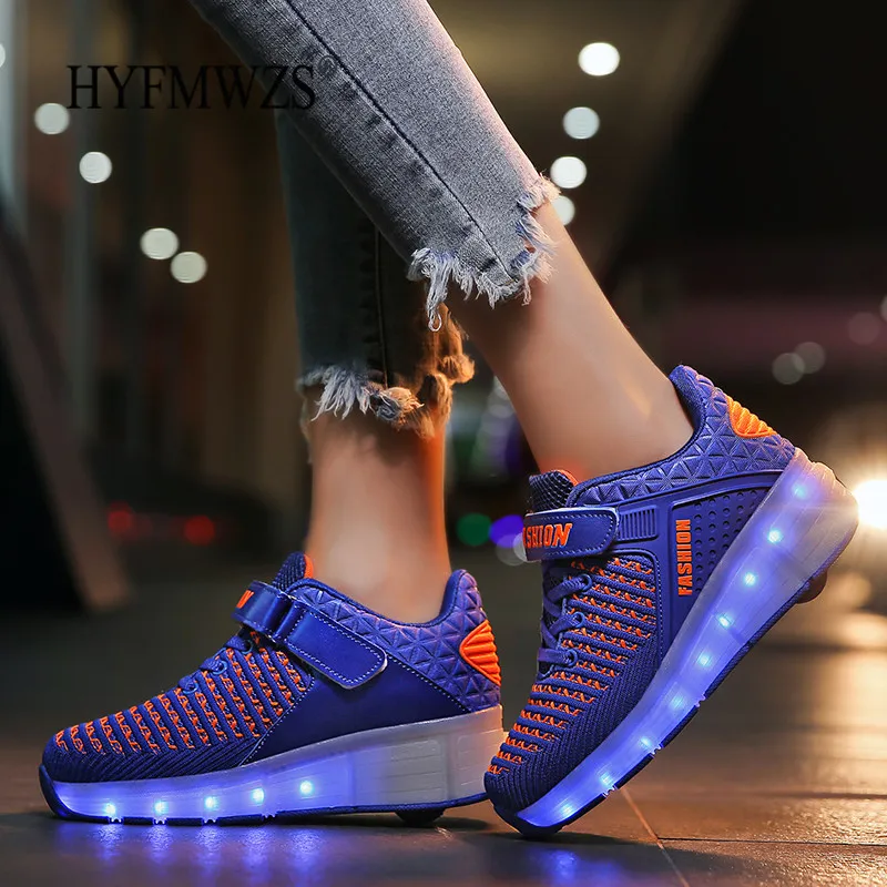 HYFMWZS Модные светодиодный Heelys обувь из дышащего материала, детское платье из двух спортивная обувь Съемная Детские Тонкие Туфли ролики срок производства тиража: 30-40