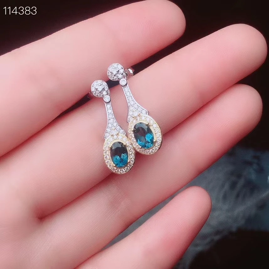 Серьги с натуральным голубым топазом серебро 925 пробы | Украшения и аксессуары