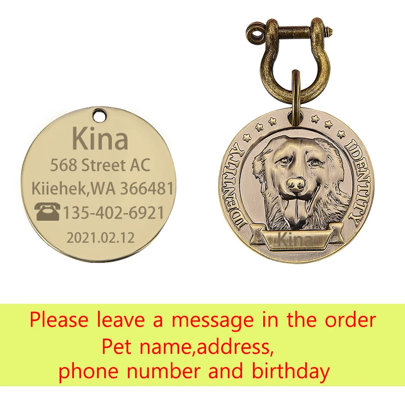 Персонализированные рельефная Медь Dog Tag индивидуально выгравироанные надписи