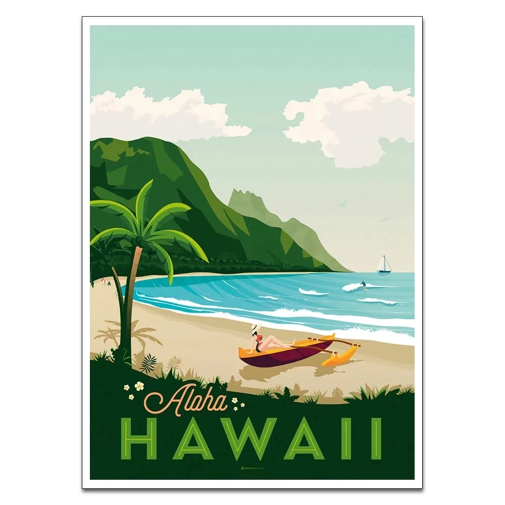 

Wall Artwork Pictures Ship Canvas Hawaii Travel Posters Woman Home Decoration Modular Painting HD Prints No Frame For Bedroom