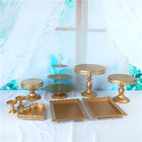 Tobs metal gold cake stand set for wedding cup cake holder decorating tools candy bar stand tray suppliers - Цвет: 9pcs