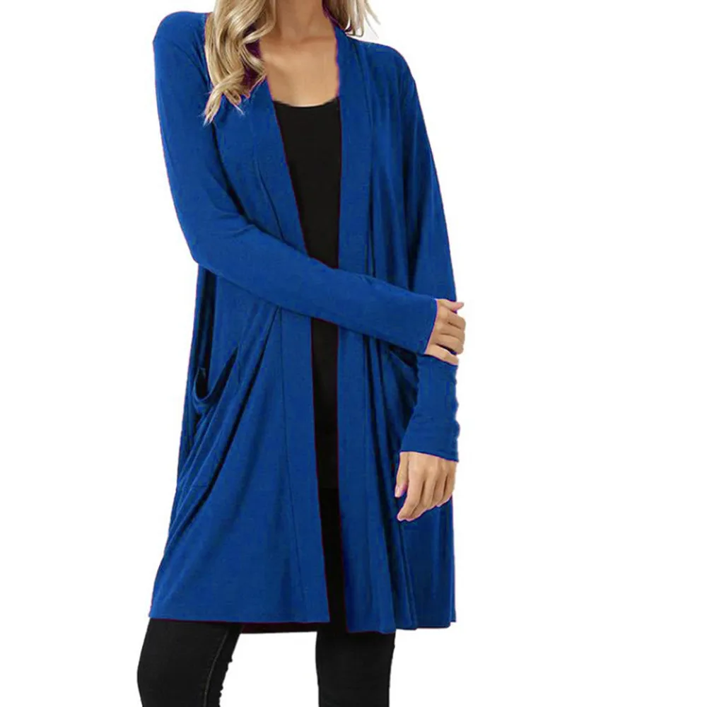 Женский кардиган с открытой передней частью свитер длинным рукавом и карманами