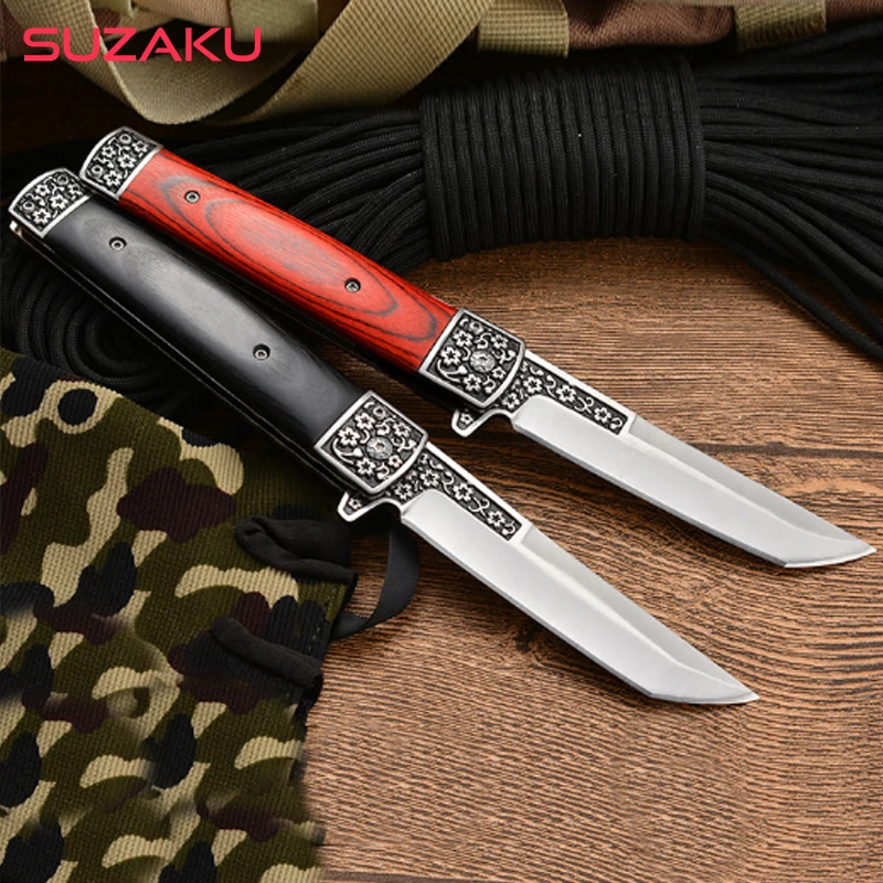 

9.0'' Damascus 7CR15MOV Blade Quick Open Knives Outdoor Portable Pocket Camping Tactical Folding Knife Combat Military Knifes