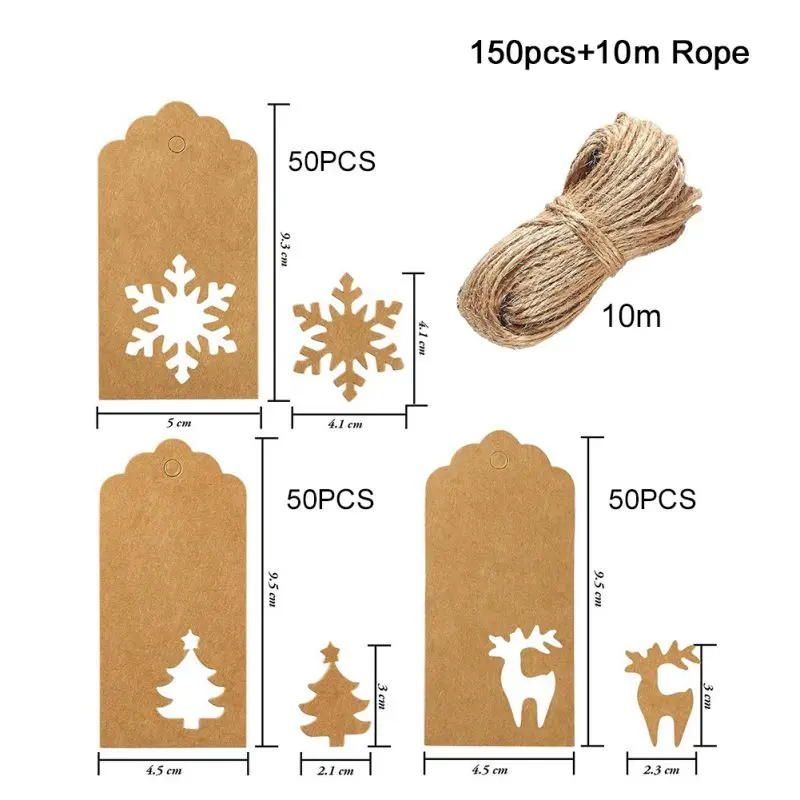 150pcs Рождественская елка висячий ярлык Рождественский набор этикеток крафт