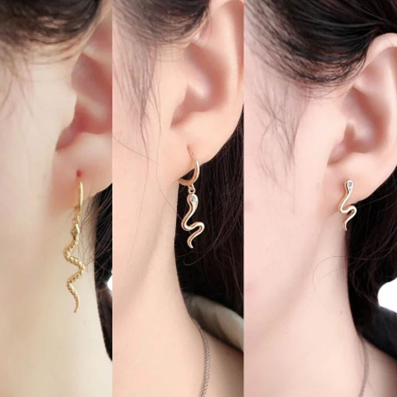 Змея длинные Позолоченные каплевидные серьги с квадратными 925 серебро для женщин