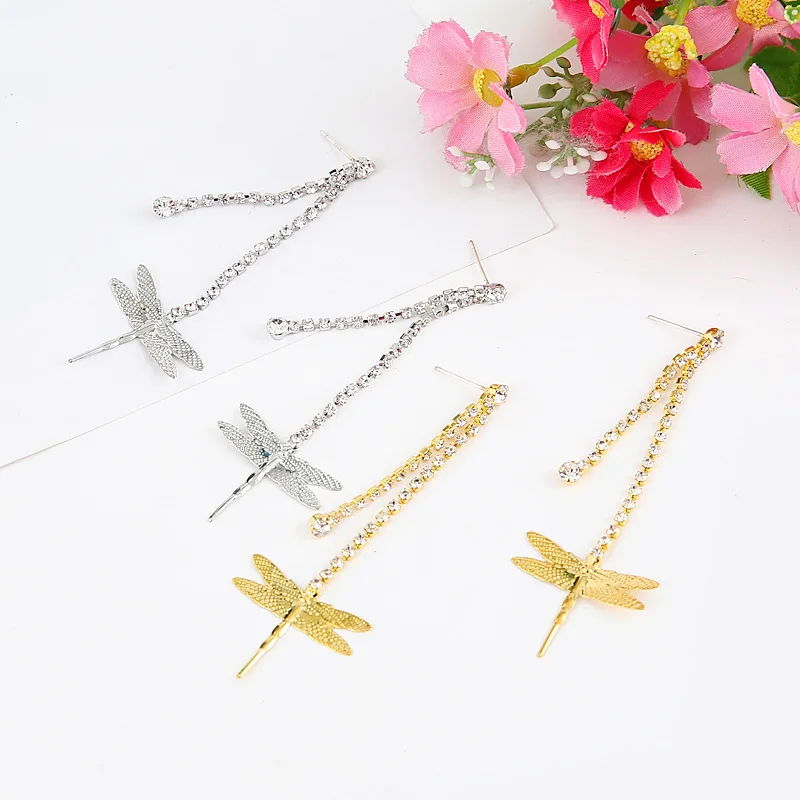 2019 милые вечерние серьги в богемном стиле с золотыми кристаллами и стрекозой