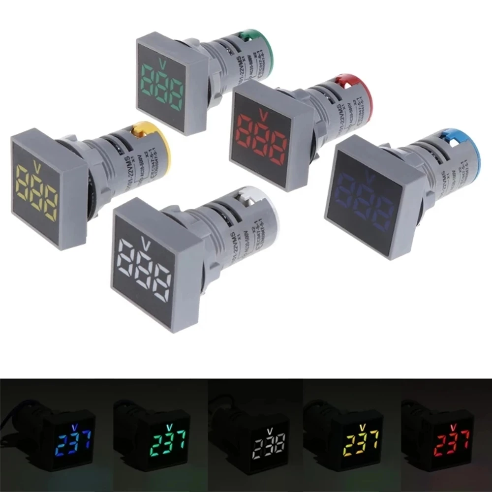 Digital Voltmeter AC 20-500V 22MM Square Panel LED Voltage Meters Indicator Light Car Ammeter Current |