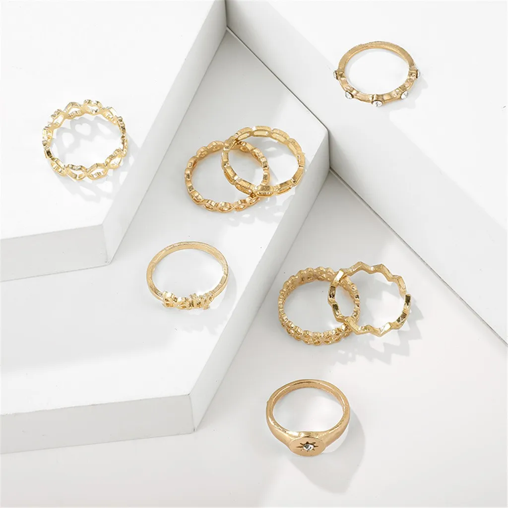 Винтаж с аппликацией в виде Золотой Звезды Луна набор колец для Для женщин BOHO