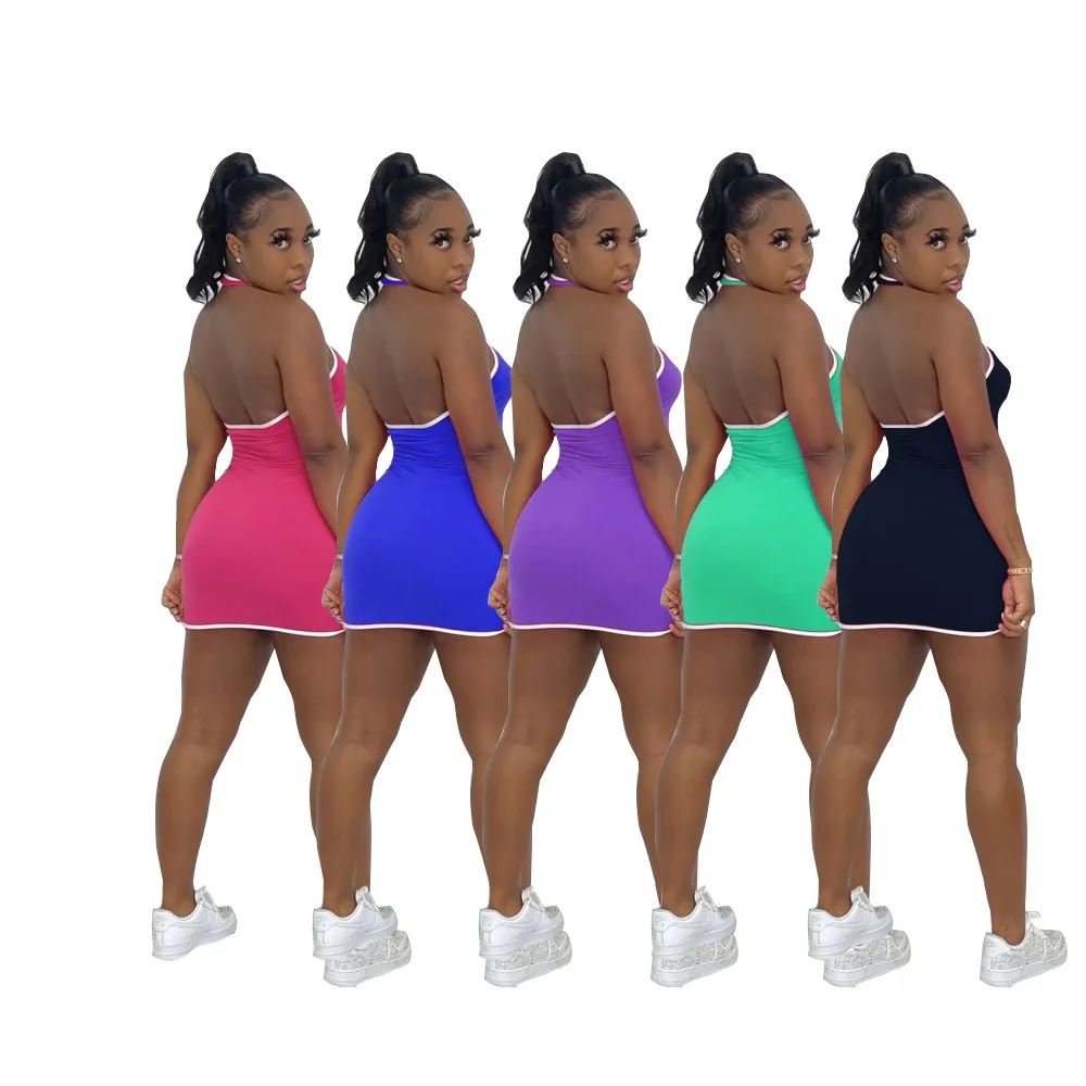 

Women's Summer New Sexy Halter Multicolor Print Sexy Sleeveless Bodycon Dress