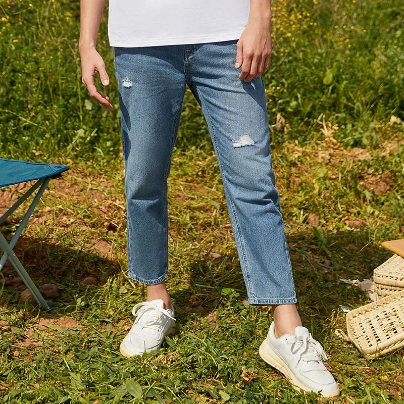 Джинсы Semir мужские с дырками модные штаны небольшим конусом поясом лето 2020 |