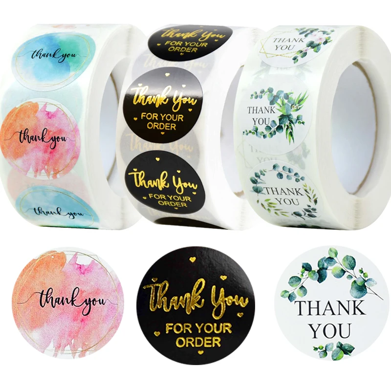 

500Pcs Thank You Stickers Label Green Leaves Transparent Seal Label For Wedding Birthday Party Gift Box Sticker DIY Scrapbooking