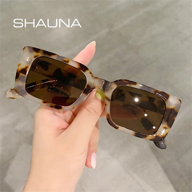 

Мужские и женские очки в стиле ретро SHAUNA, маленькие прямоугольные солнцезащитные очки с леопардовым градиентом и защитой UV400