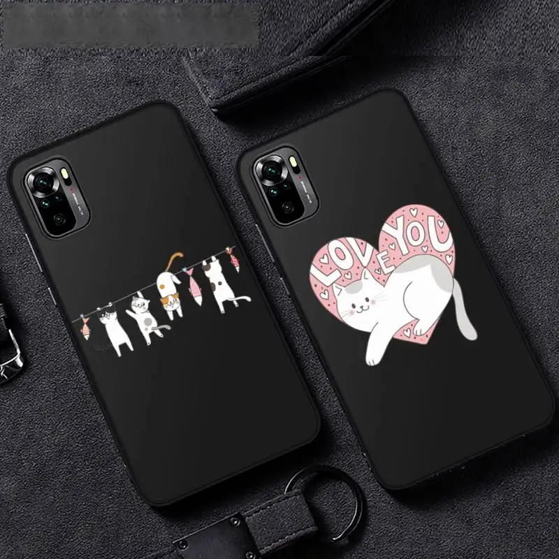 

Creative white Cute cartoon cat Phone Case For Xiaomi Mi Redmi Note 7 8 9 pro 8T 9T 9S 9A 10 Lite pro