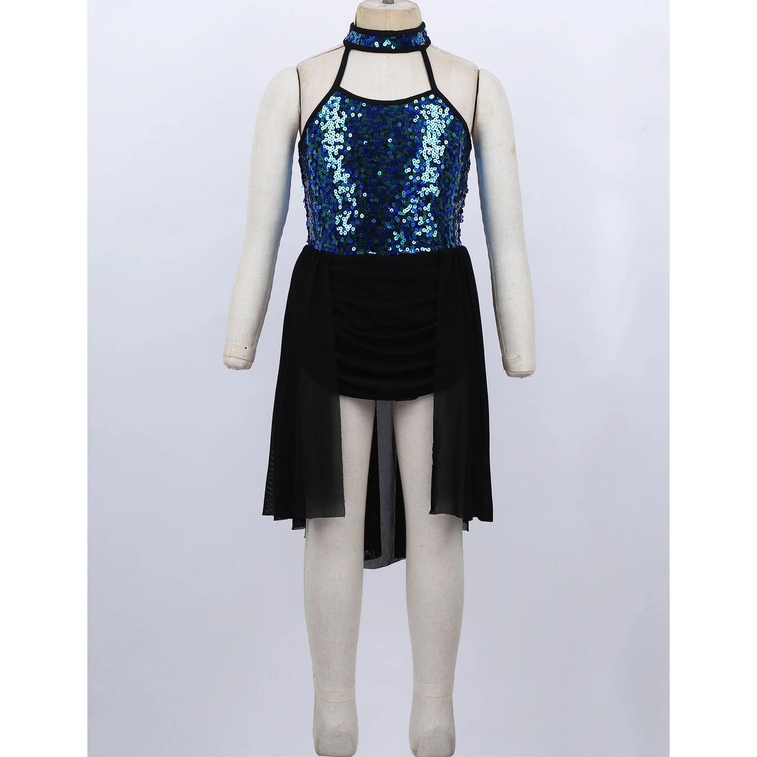 Детское гимнастическое трико для девочек платье-пачка с воротником-чокер