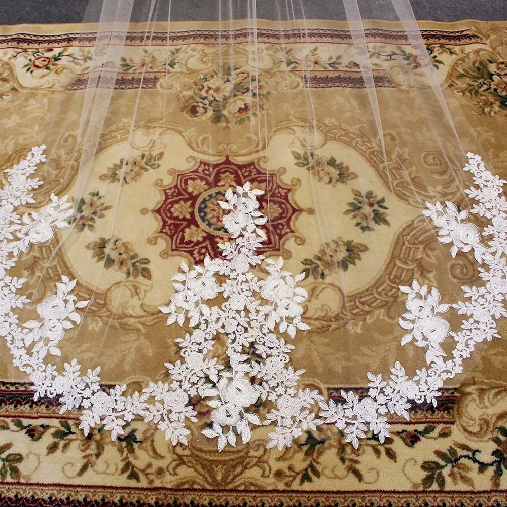 Элегантная кружевная Фата с аппликацией свадебная фата гребнем белая цвета