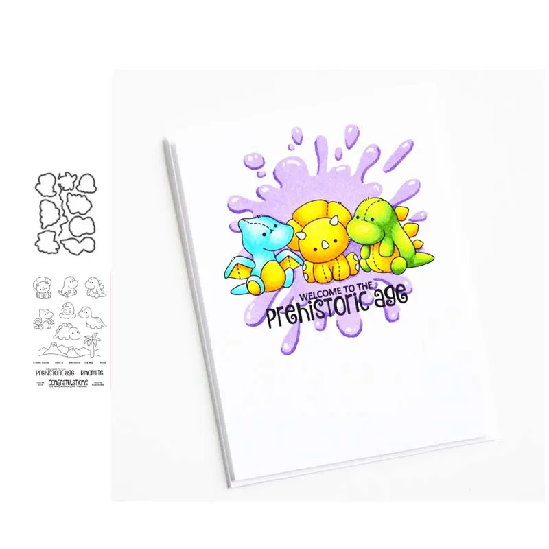 

Dinosaur Metal Cutting Dies and Clear Stamps for DIY Scrapbooking Card Dies Cut Stencils Paper Crafts Photo Album Decoration