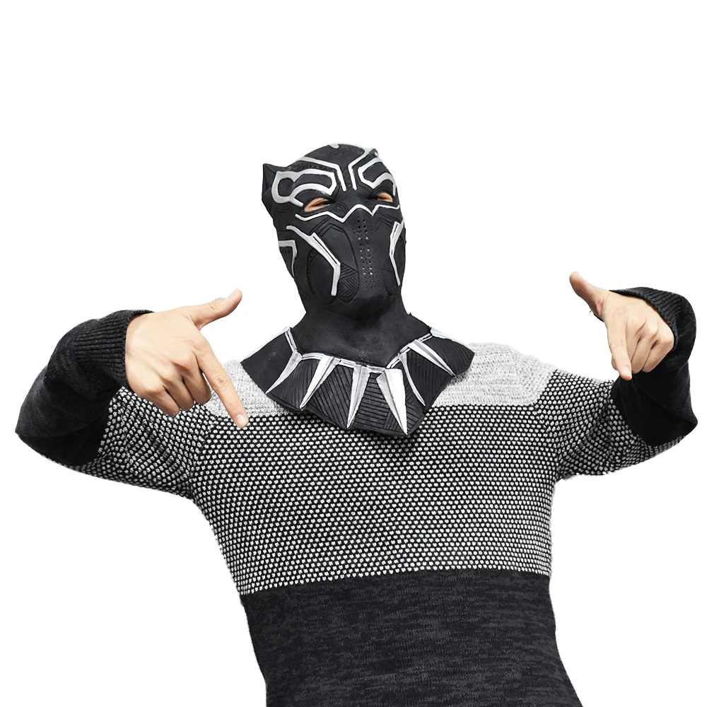 Черная маска Пантеры на Хеллоуин латексная для лица головы супергероя вечерние