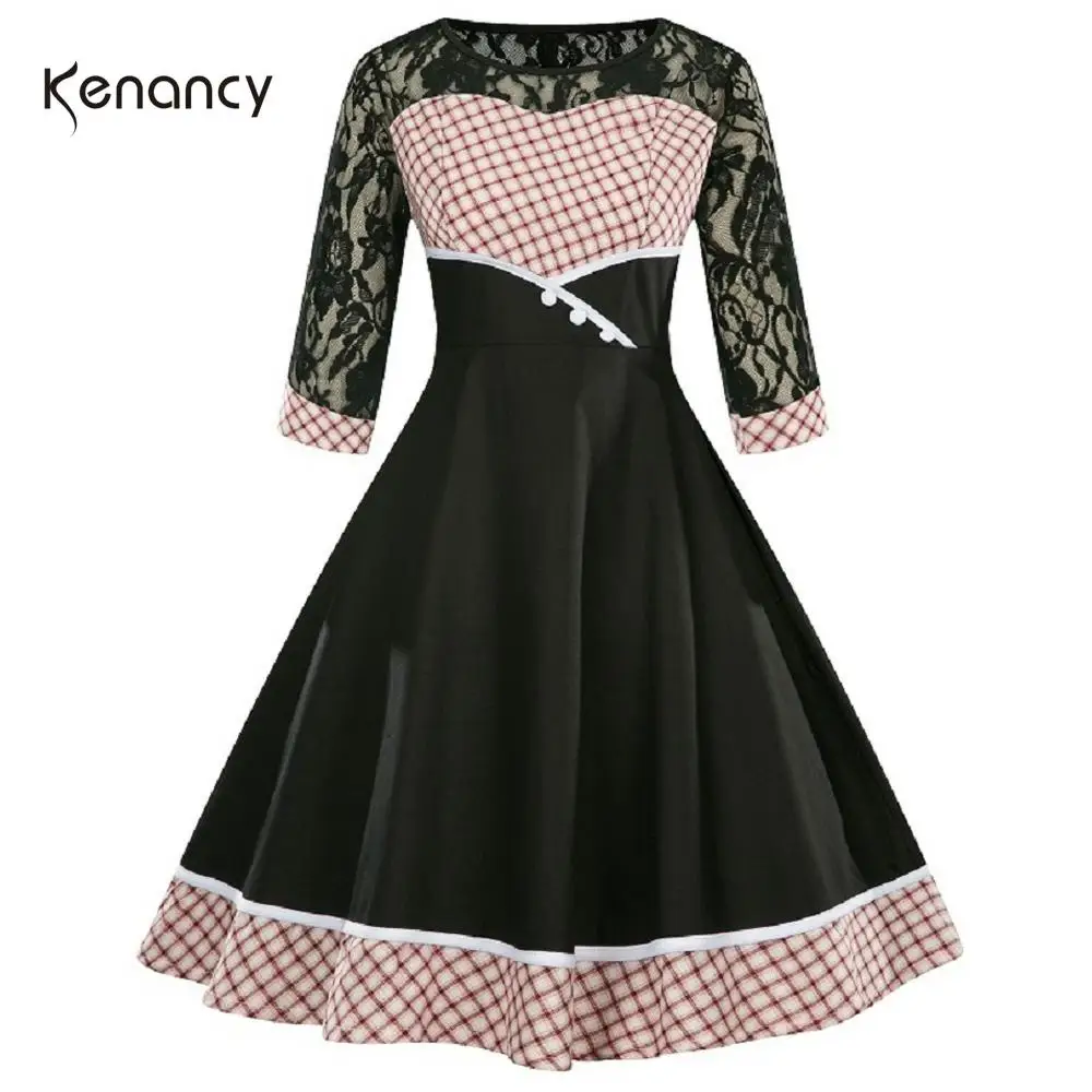 Женское платье Kenancy размера плюс 4XL кружевное лоскутное с круглым вырезом и