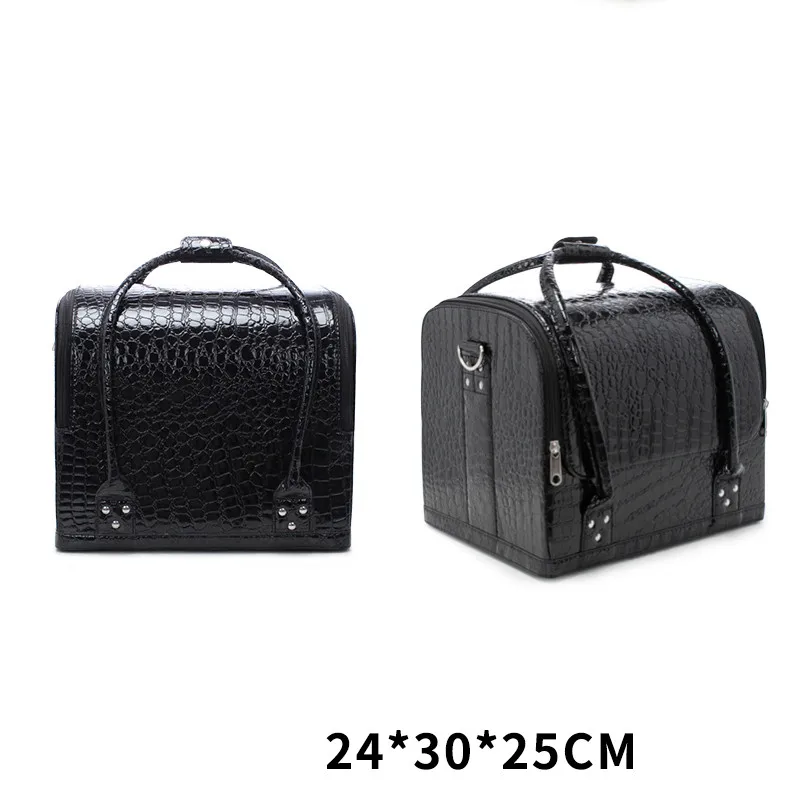 Black2 24x30x25cm Портативный кожаный ящик для хранения инструментов для макияжа, Большой Вместительный Профессиональный органайзер для макияжа, дорожный косметический ящик для туалетных принадлежностей - Цвет: Black2 24x30x25cm