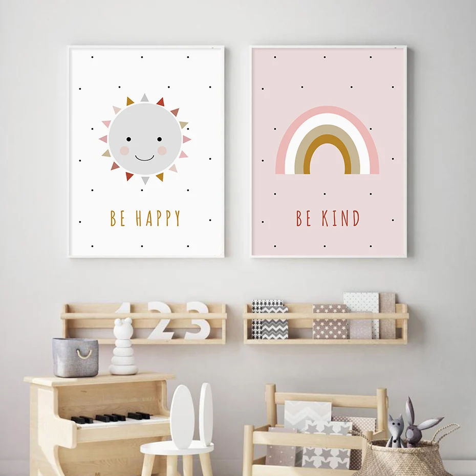 Будьте счастливы Солнечный Радуга облако холст картины плакаты детская