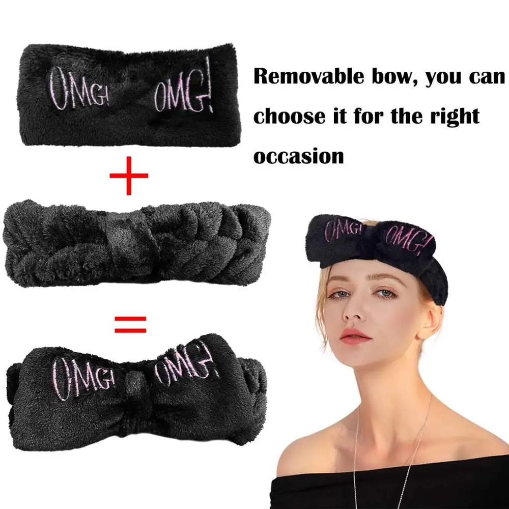 Bag Packed OMG Letter Coral Fleece Wash Face Bow Hairbands For Women Girls Headbands Headwear Hair Bands Turban Hair Accessories