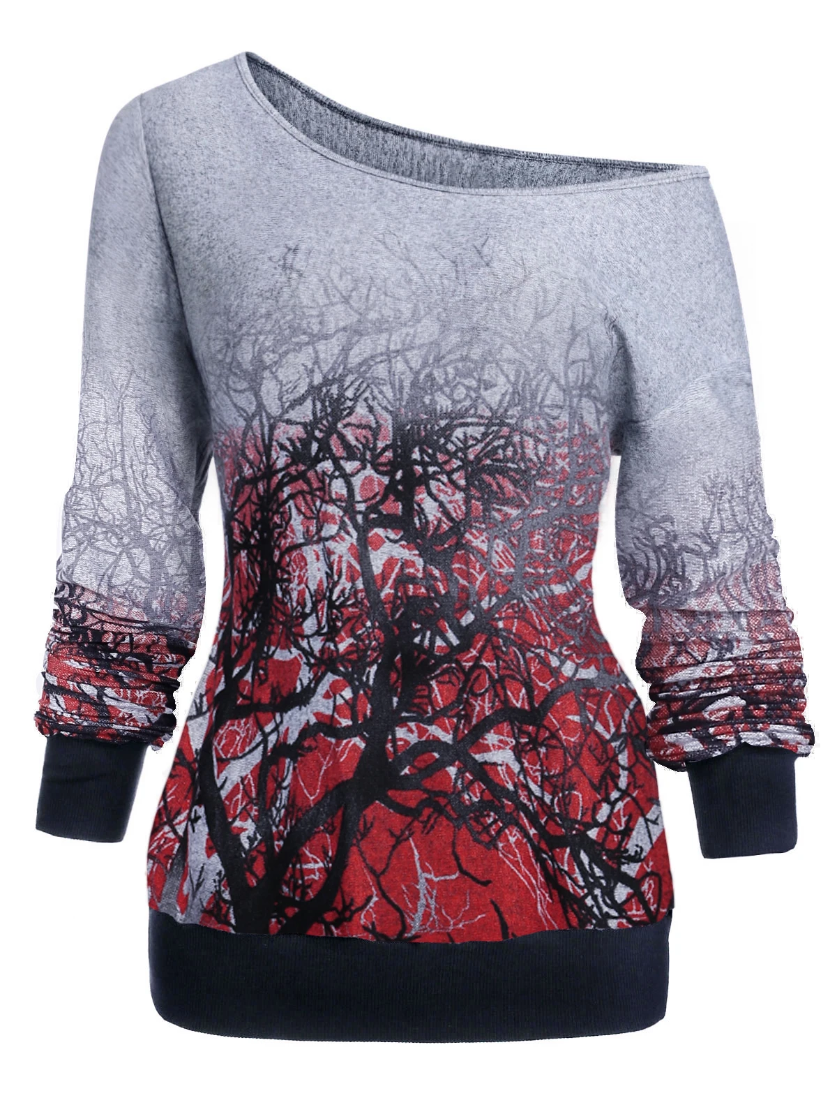 ROSEGAL 3XL Весна Осень Вязание Готический толстовки для женщин косой шеи с длинным рукавом 3D дерево печати Хэллоуин Толстовка Топ Женская рубашка