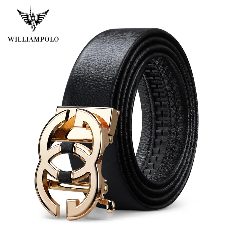

WILLIAMPOLO Brand Genuine Leather Belt Man Men's Belt Cow Man Designer Belts Fashion Automatic Buckle Belts For Men Leather