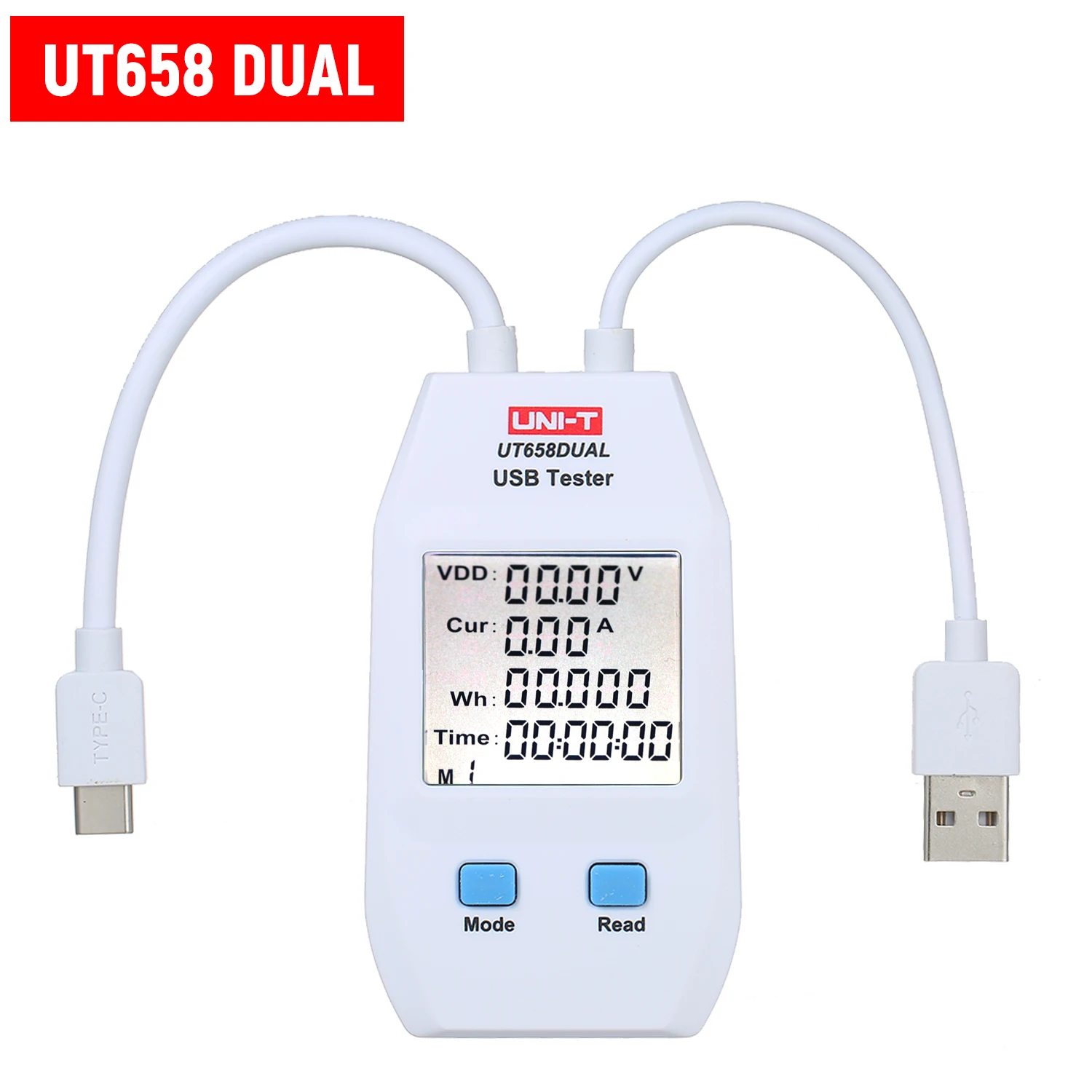 

UNI-T UT658A USB Tester measures output USB Power Meter USB Tester Detector Voltmeter Ammeter Digital Power Capacity Tester