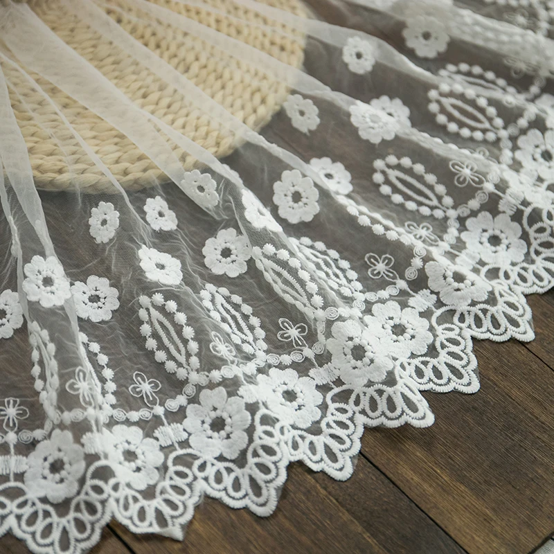 

White handmade diy accessories lace border mesh embroidery lace dress sweater skirt hem decorative curtain fabric 32cm wide