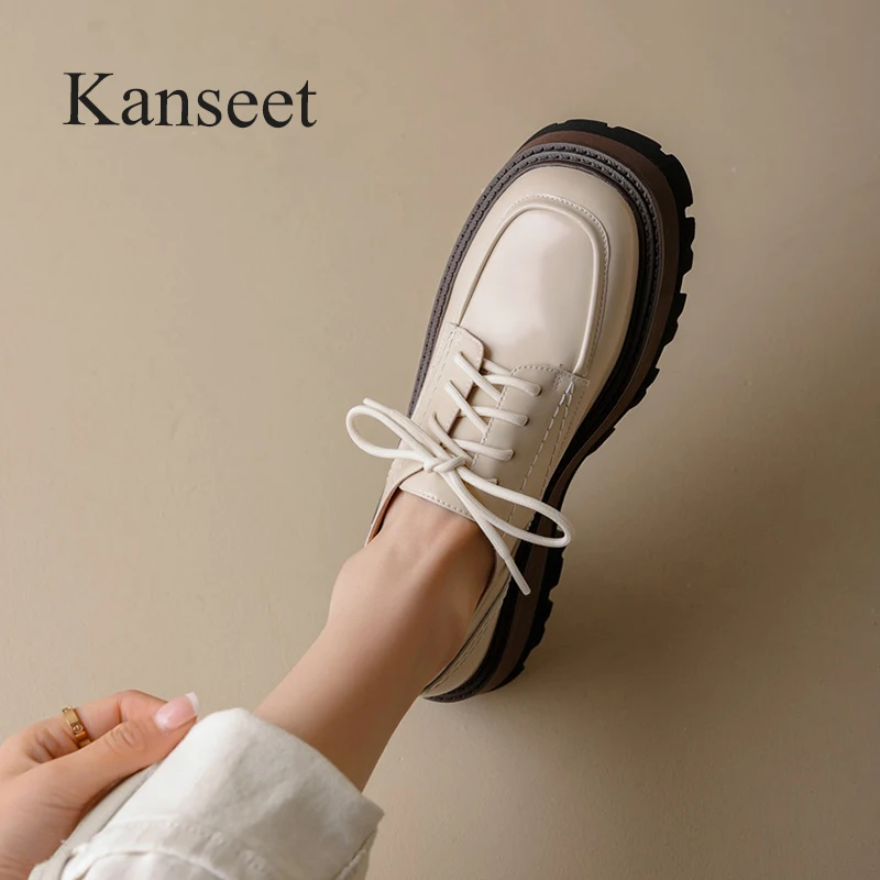 

Лоферы Kanseet женские на платформе, натуральная кожа, круглый носок, массивный каблук, повседневная обувь ручной работы, 40, весна