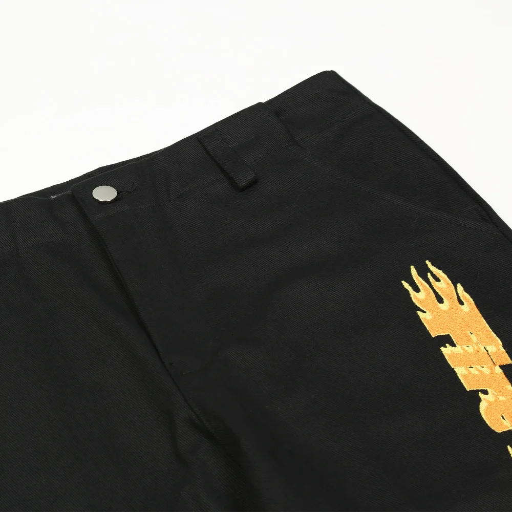 2021 New Arrival Yellow Flame Print Straight Men Baggy Jeans Pants Black Cotton Hip Hop Oversize Denim Trousers Pantalon Homme