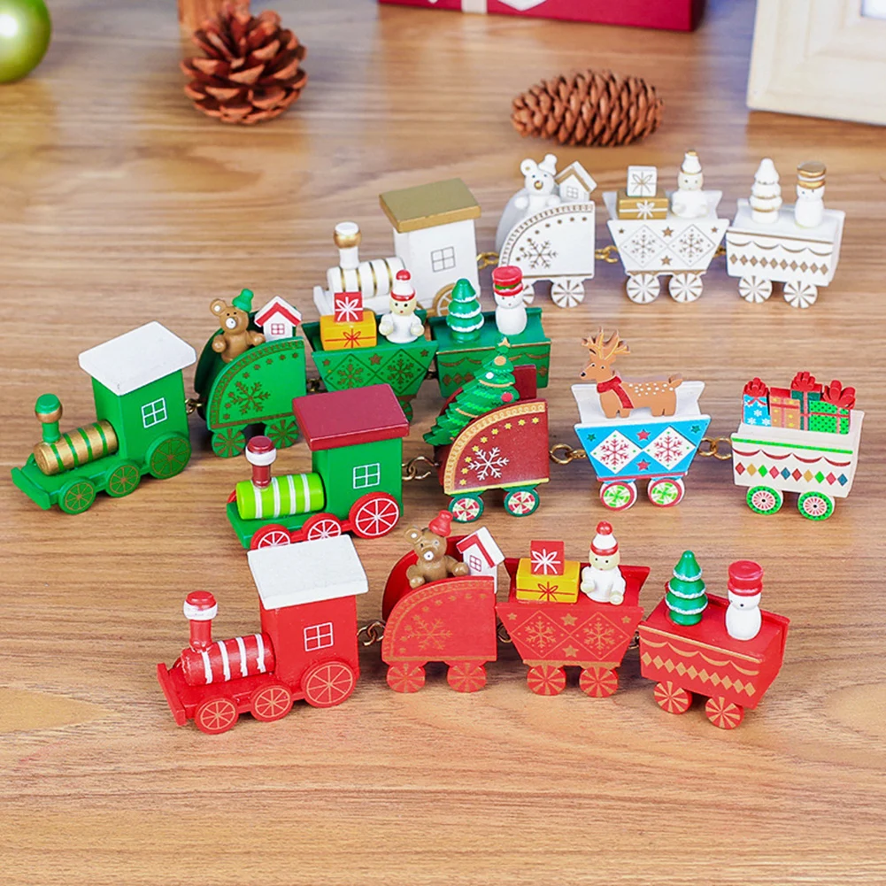 

Mini Christmas Decorations Funny Wood Train Set Train Model Desktop Ornaments Baby Montessori Toys Cartoon Ornament Toy