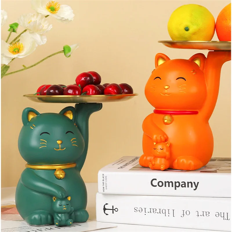 

17cm Cute Luckycat Tray Resin Crafts,creative Home Fruit Tray,key Storage Decoration,livingroom Desktop Wine Cabinet Pecorations