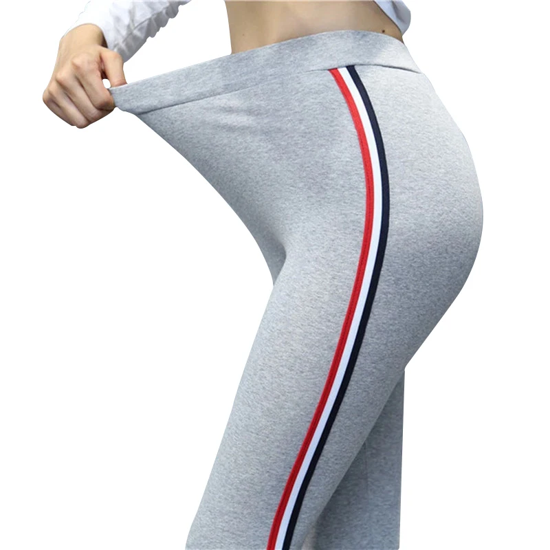 

Mallas de algodon de talla grande 5XL para mujer,Leggings de alta calidad con rayas laterales, informales, elasticos, de cintura