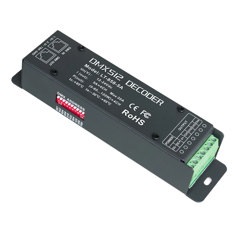 Фото LTECH Новый светодиодный DMX декодер 5A * 4CH DC 12V-24V 4 канала 20A выходной контроллер постоянного напряжения DMX512 ведомый №1