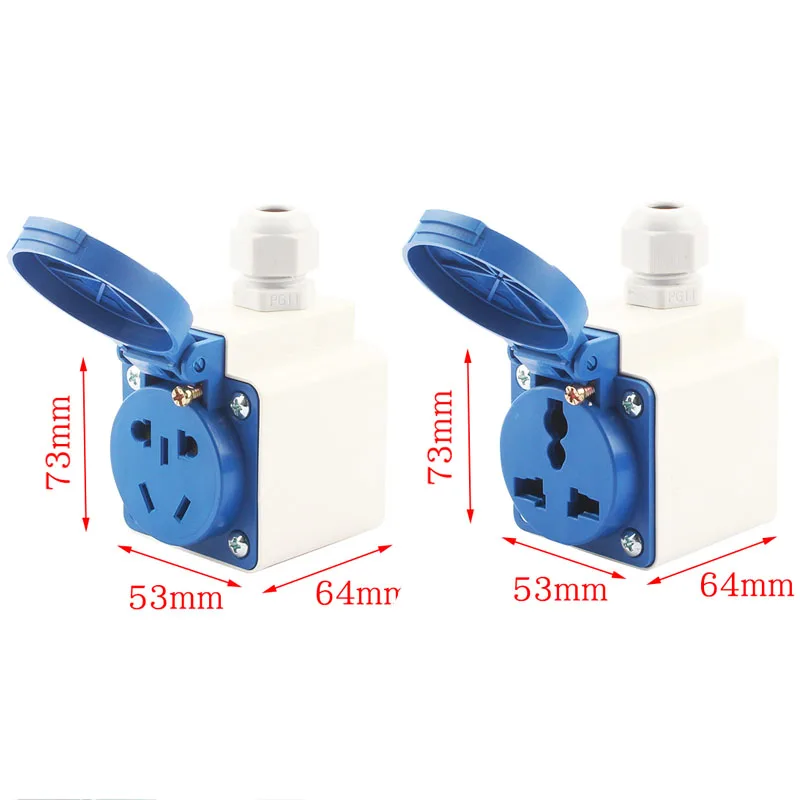 Водонепроницаемая розетка IP44 однофазная с двумя отверстиями для поверхностного