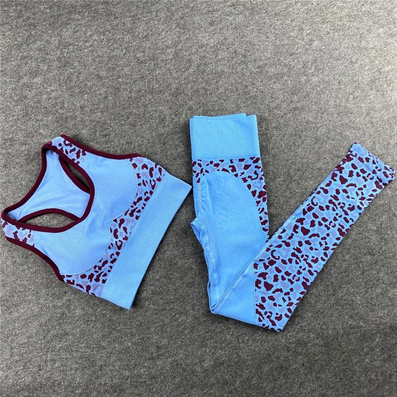 

Sexy Leopard Sports Suits Active Wear Push Up Sports Crop Tops Sets Fitness Yoga Sets Two Piece Outfit Gym Workout Yoga Sets